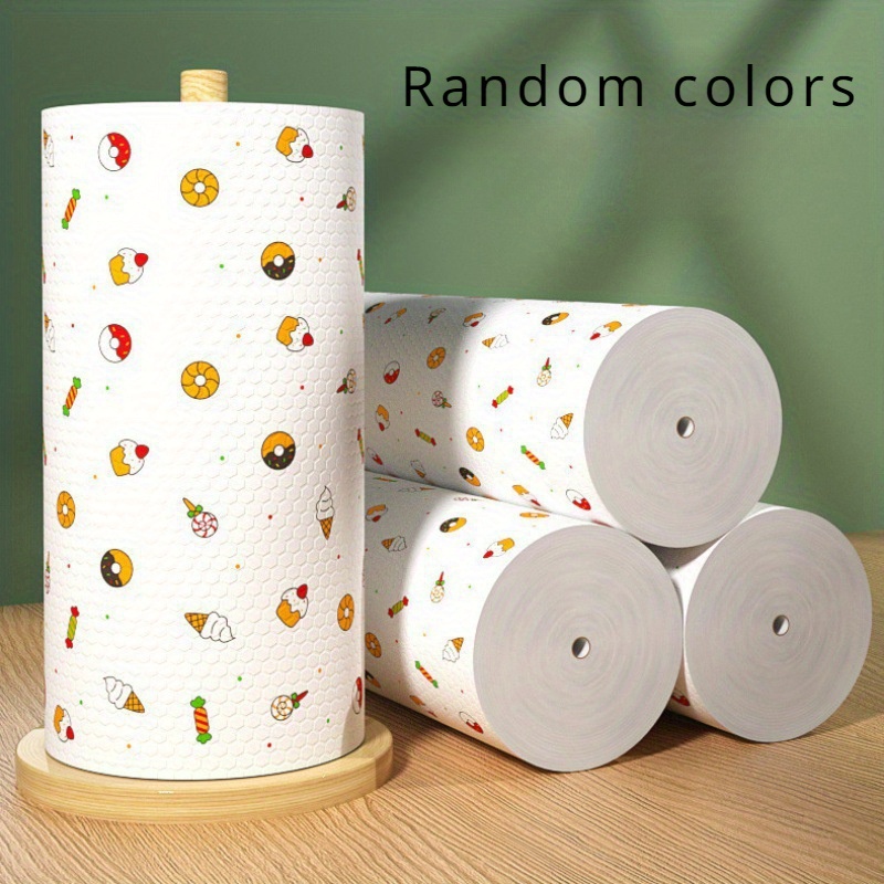 

1 Roll Disposable Kitchen Cleaning Cloths - Thick, Non-woven Fabric For Wet & Dry Use, Cartoon Design, Low Lint, Hand Wash Only