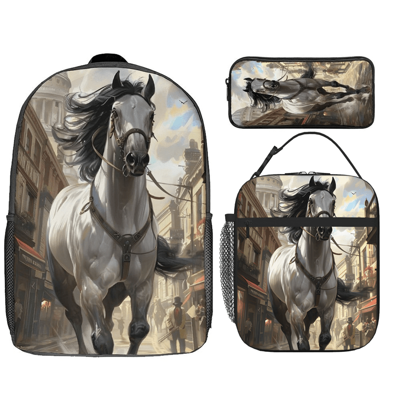 White Horse Print School Backpack Youth Backpack Sports Bag Temu