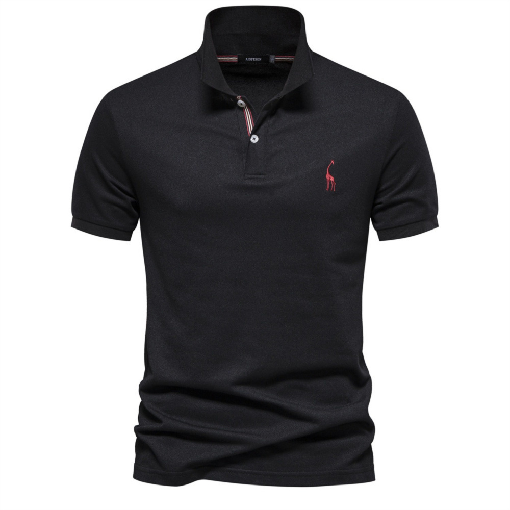 

High Quality European Size 80% Cotton Deer Embroidery Polo Men's T-shirt Solid Color Lapel Basic Short Sleeved Top For Men