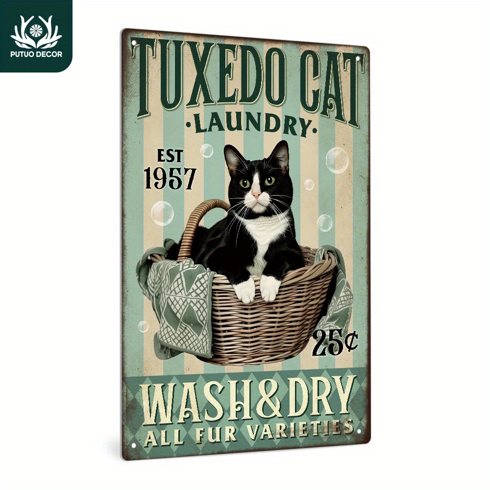 

Vintage Tuxedo Sign - 1957 Metal Wall Art, Wash & Dry All Fur Varieties, Perfect For Home & Farmhouse Decor, Unique Gift Idea