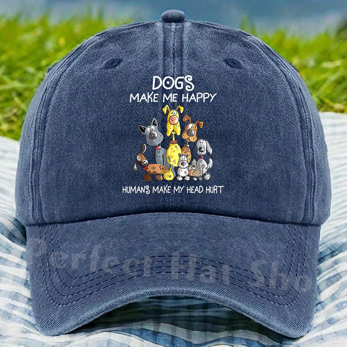 

Adjustable Cotton Baseball Cap With Dog Print And Sun Protection – "dogs Make Me Happy, Humans Make My Head Hurt" Theme – Unisex Casual Printed Hat For Outdoor Occasions With Adjustable Strap