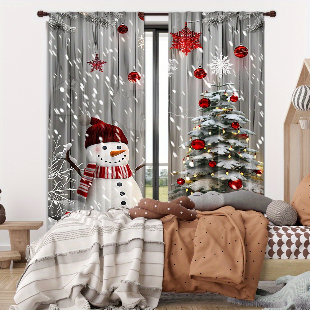 

2pcs Christmas Snowman Printed Curtains - , Polyester , , , For ///study/dining , , Rod Not Included