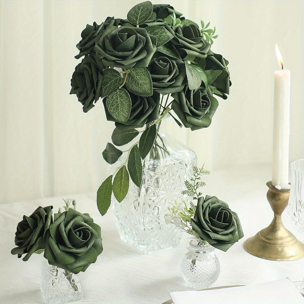 

Artificial Flowers 25pcs Real Looking Emerald Fake Roses With Stems For Diy Wedding Bouquets Bridal Shower Centerpieces Floral Arrangements Party Tables Home Decorations