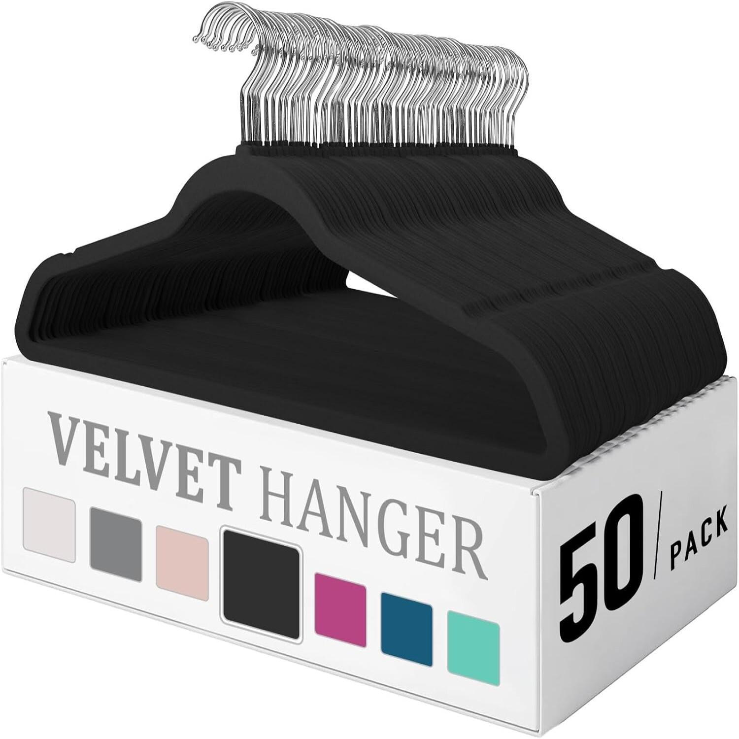 

30pcs Heavy Duty Velvet Hangers, 17.5 Inch Thin Dorm Hangers For Jackets, Dresses & Shirts, Black - Powder-coated Plastic, Award Winner