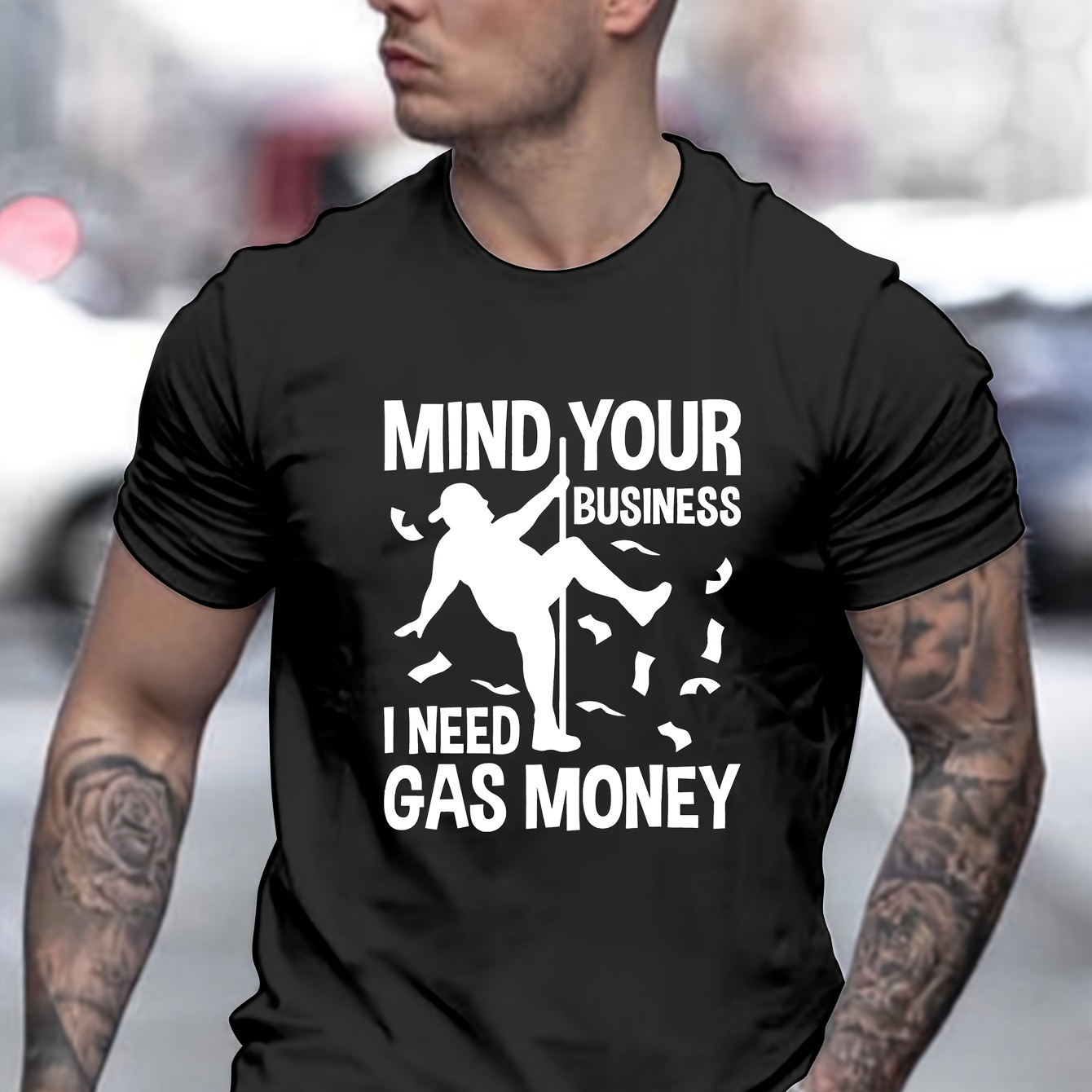 

1 Pc, 100% Cotton T-shirt, 1pc Gas Money Print Mens T-shirt - Stylish Graphic, Breathable Crew Neck, Short Sleeve, Ultra-comfortable Fit - Perfect For Summer & Spring, Athletic Style, Ideal Gift