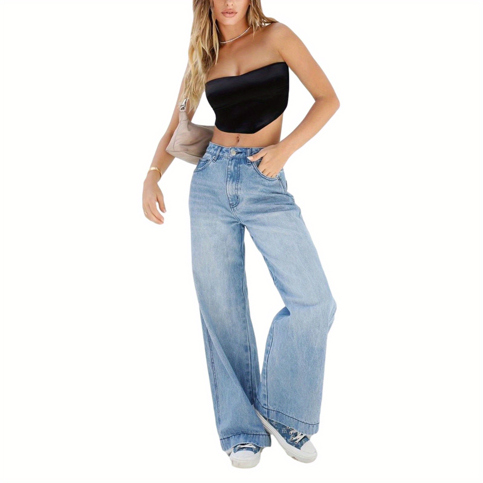 

2024 New Style Womenacute;s Casual Loose Jeans Breathable Wide-leg Pants With Pockets Summer Spring Fashion Denim Long Trouser