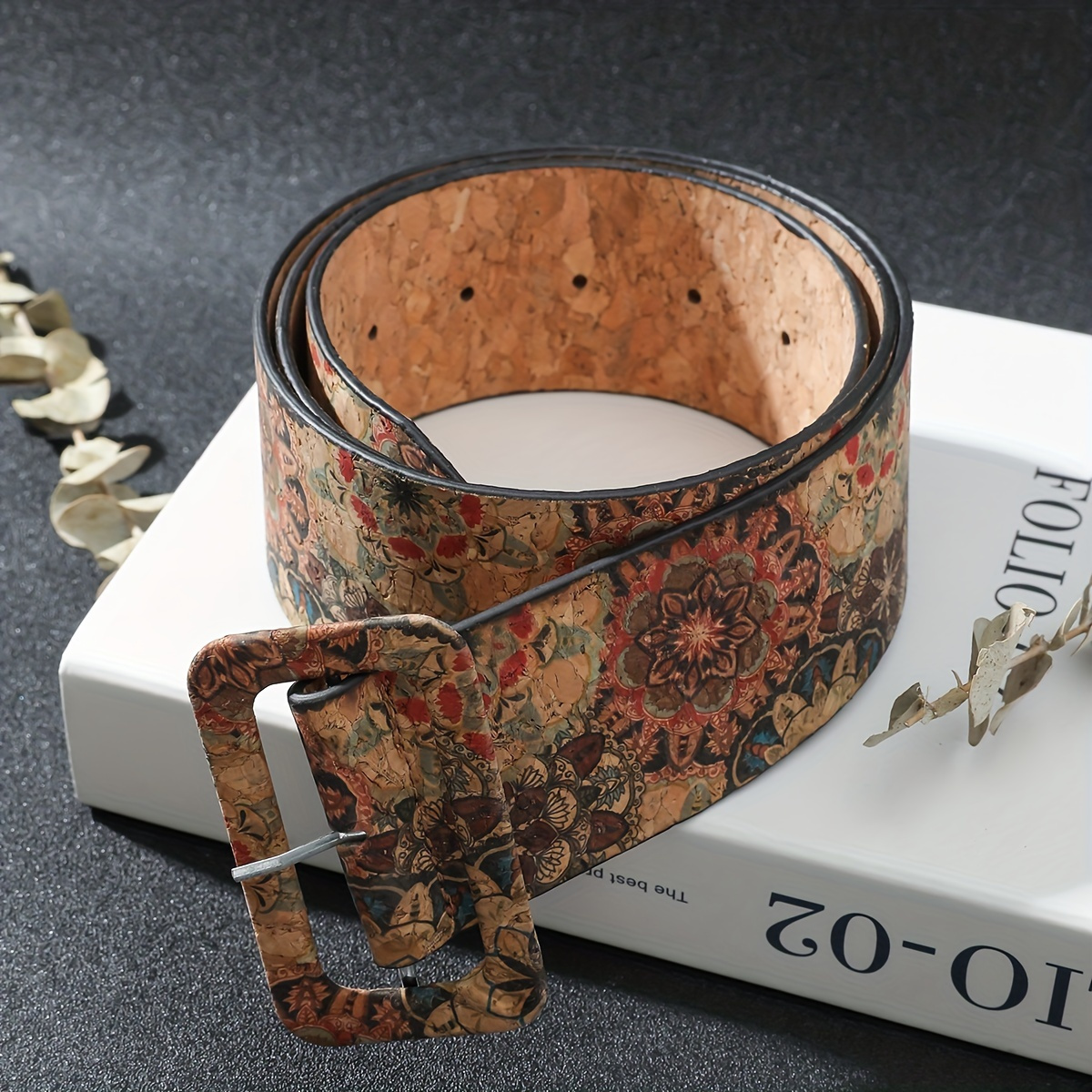 

Flower Pattern Faux Leather Belt Boho Rectangular Buckle Jeans Pants Belt Vintage Western Waistband For Women