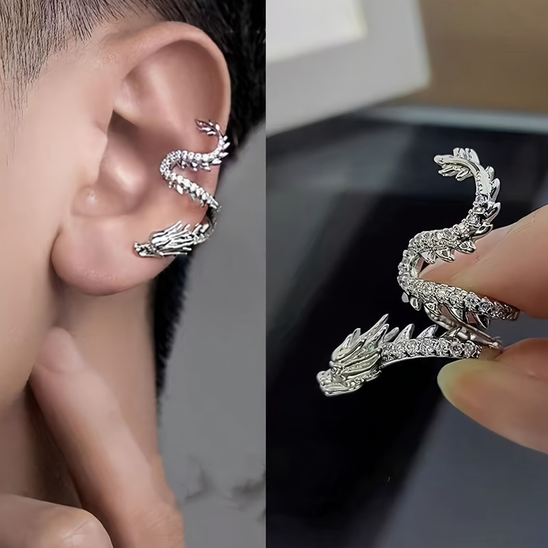 

1 Pairs Of Chinese Zodiac Ear Bone Clips, Sweet And Cool Dragon Shaped Ear Clips Without Ear Holes, Unique And Design, Earrings, High-end Silvery Ear Clips, And Unique Spring Earrings For Men