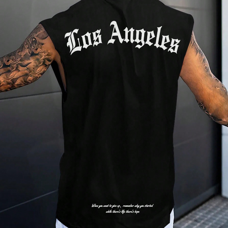 

Los Angeles Letters Print Men's Quick Dry Moisture-wicking Breathable Tank Tops, Athletic Gym Bodybuilding Sports Sleeveless Shirts, Men's Vest For Workout Running Training Basketball Fitness