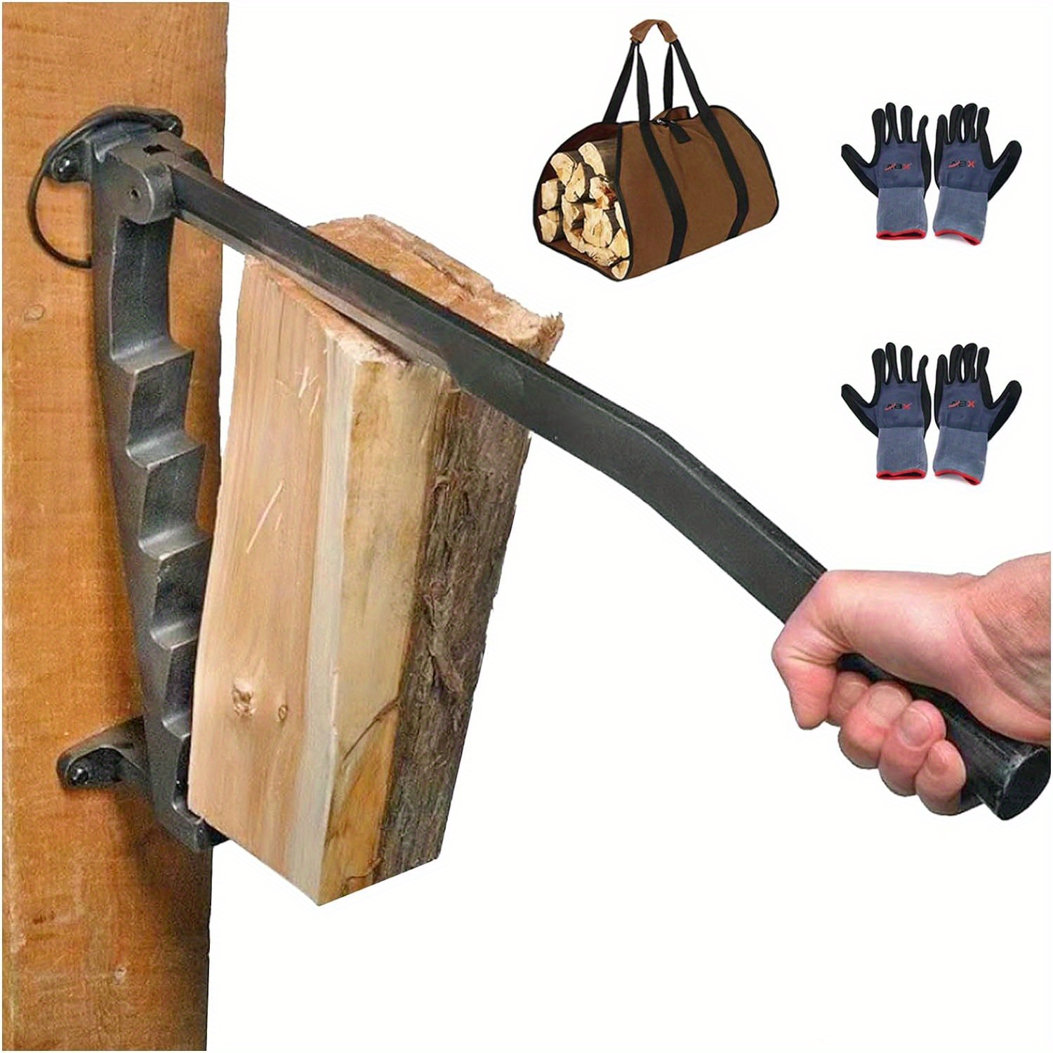 

Splitter, Log Splitter, Wood Splitter Cutter Heavy Duty, Wall Mounted Carbon Steel Firewood Splitter, With Firewood Storage Bag*1, Storage 1, Gloves*2