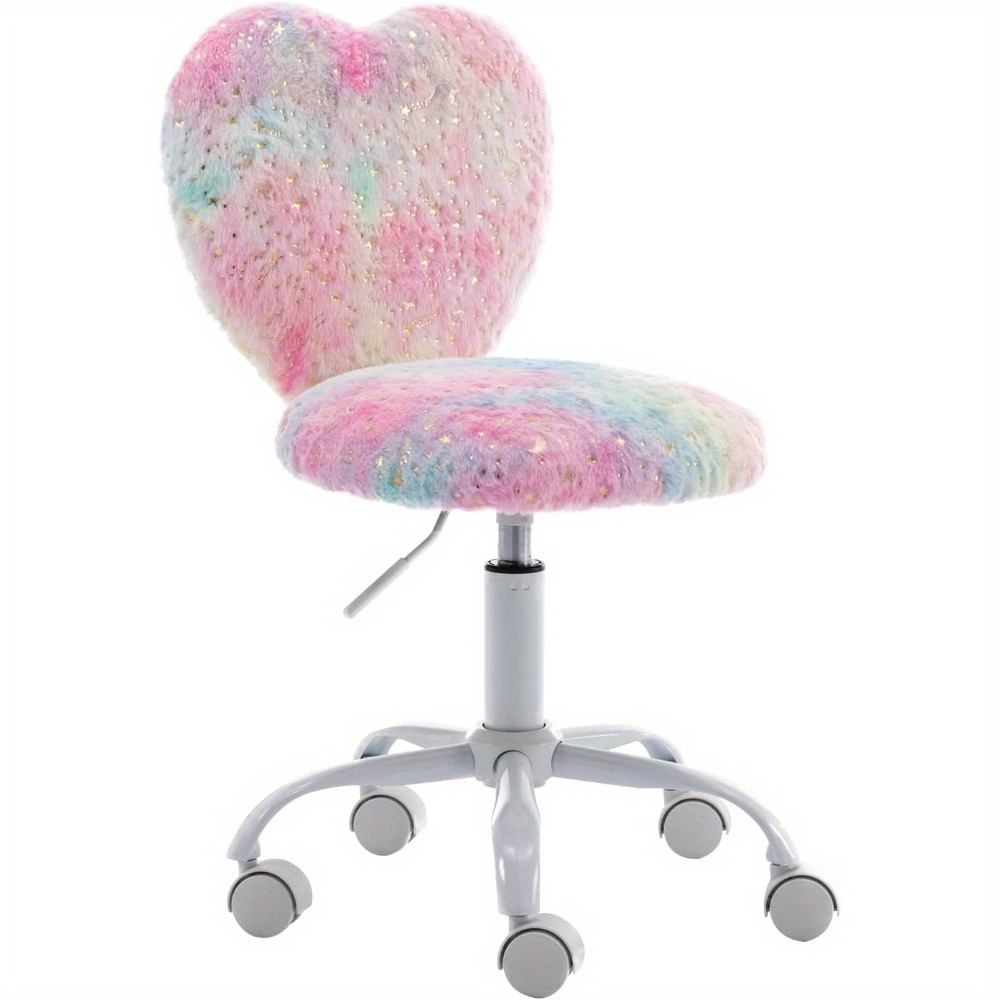 

1 Pc Adjustable Bedroom Reading Chair With Wheels, Lovely Colorful Heart-shaped Dressing Chair, Suitable For Bedroom, Living Room, Study