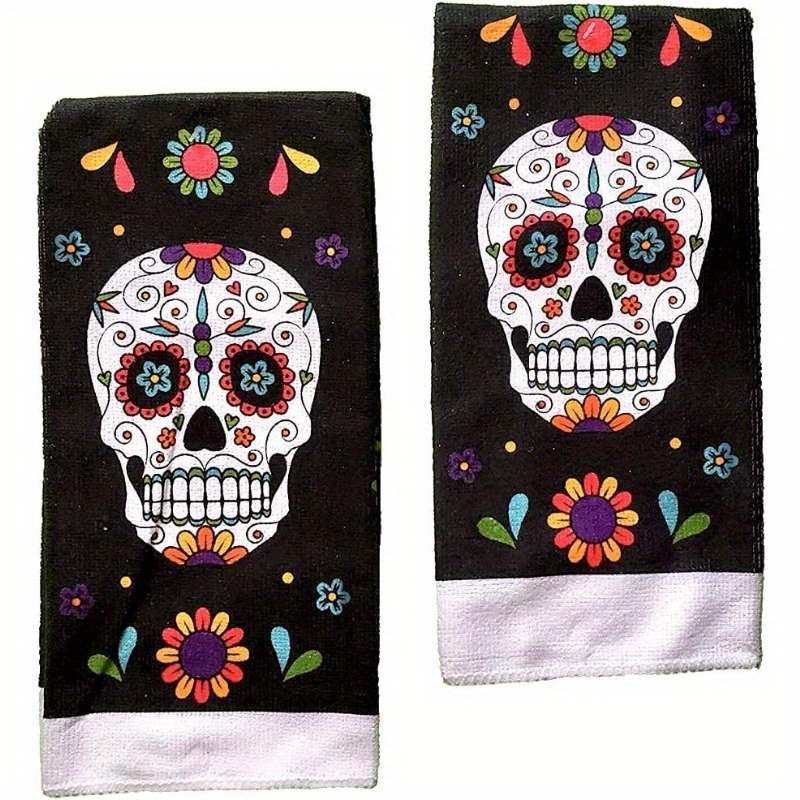 

2pcs Ultra-soft Polyester Blend Sugar Hand Towels, 18 X 26 Inches, Modern Rectangular Decorative Towels, With Fantasy Print For Kitchen And Bathroom