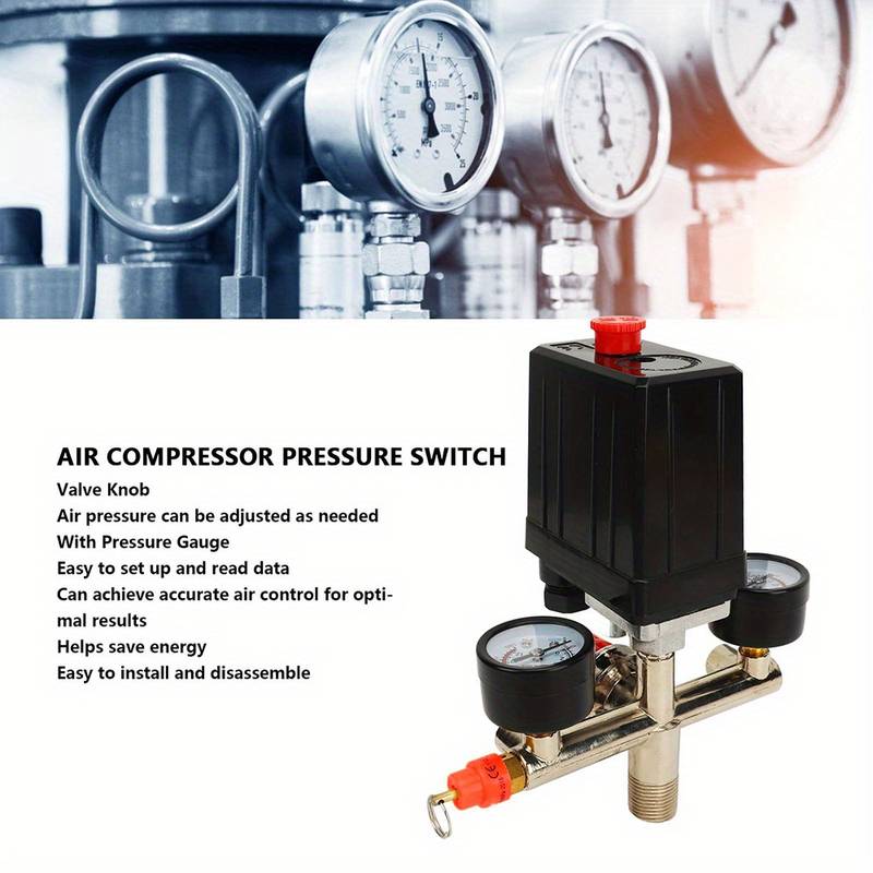 IMeshbean Air Compressor Pressure Switch With Manifold, Regulator & Dual Gauges