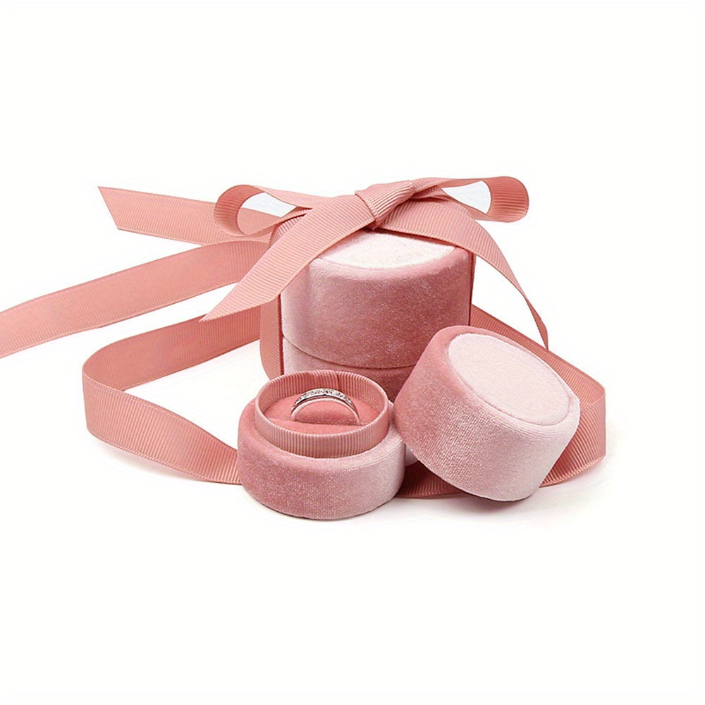 

Round Velvet Jewelry Gift Boxes With Bowknot For Rings, Earrings, Necklaces, Bracelets - Portable Engagement & Wedding Display Cases, No Power Required - Set Of Multiple Sizes
