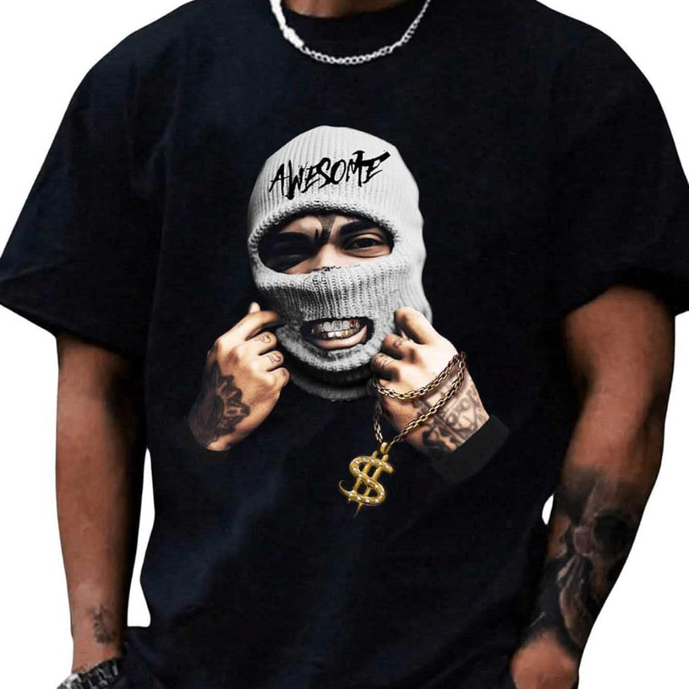 

Men's Letter Graphic Print Drop Shoulder Loose Tee Tops Causal Summer Street T-shirts
