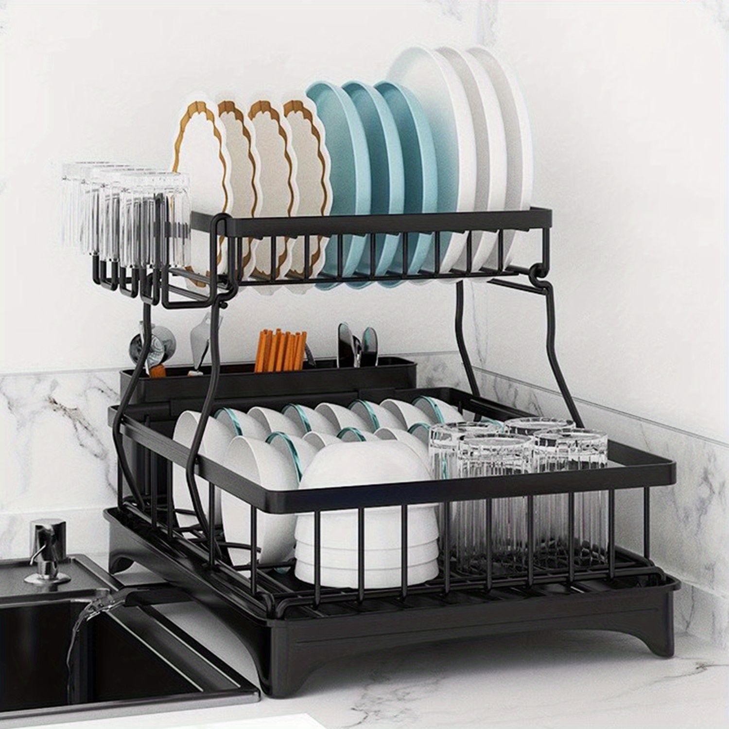 

Dish Drying Rack For Kitchen Counter With , Detachable Stainless Steel 2 Tier Large Dish Racks Drainer Sink Organizer With Utensils Holder And Cup Holder,