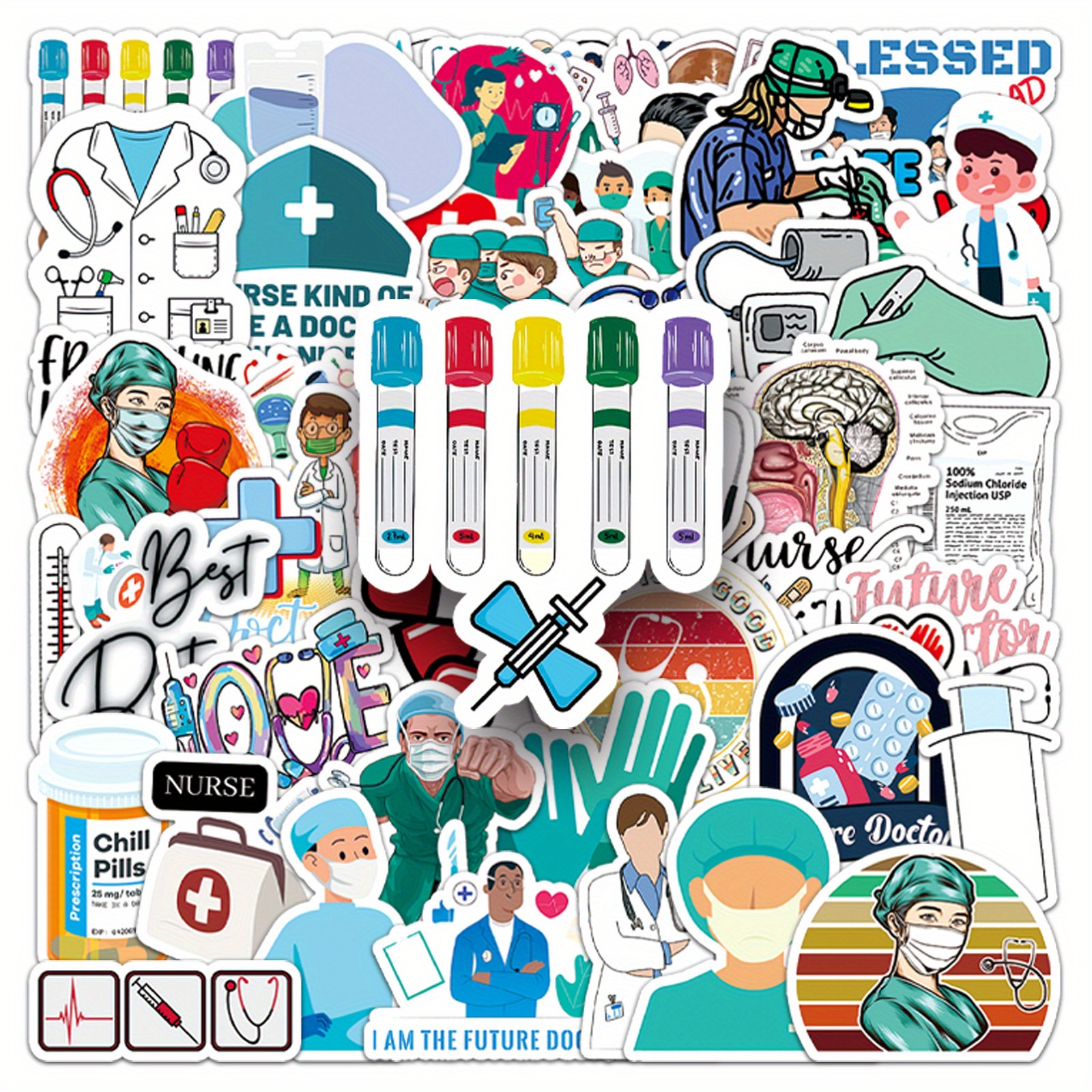 50pcs Doctor Creative Graffiti Stickers, Self Adhesive Graffiti Stickers, Suitable For Water Cup, , Skateboards, Luggage, Helmets, Etc