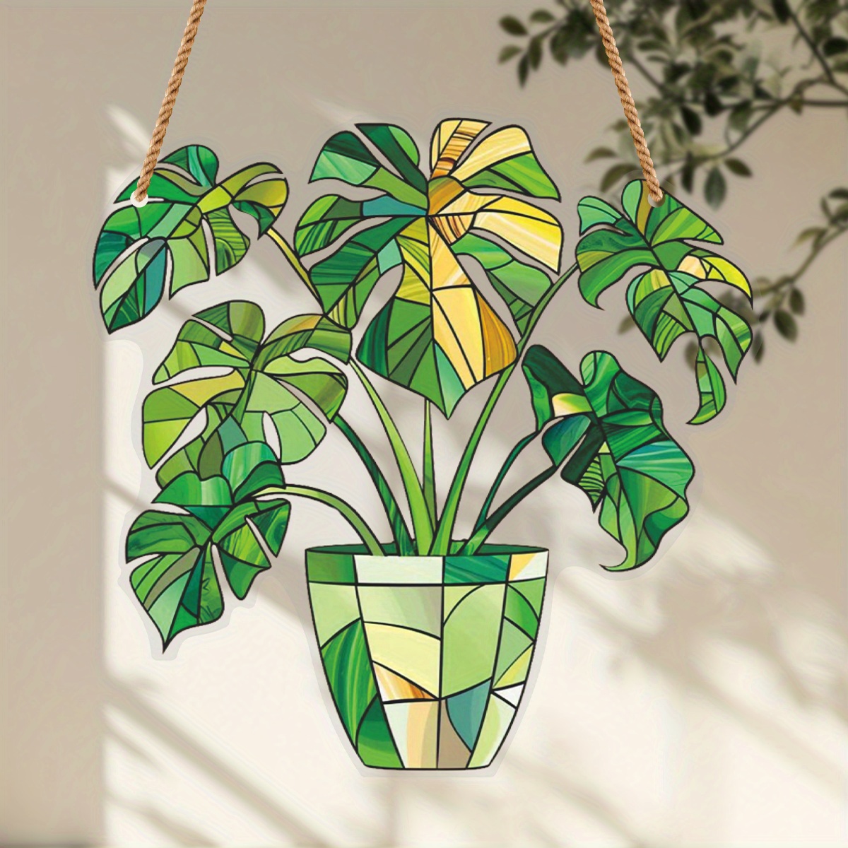 

1pc Classic Style Monstera Leaves Acrylic Stained Window Hanging Suncatcher, Indoor Outdoor Wall Art Home Garden Decor, Thanksgiving Christmas Gift