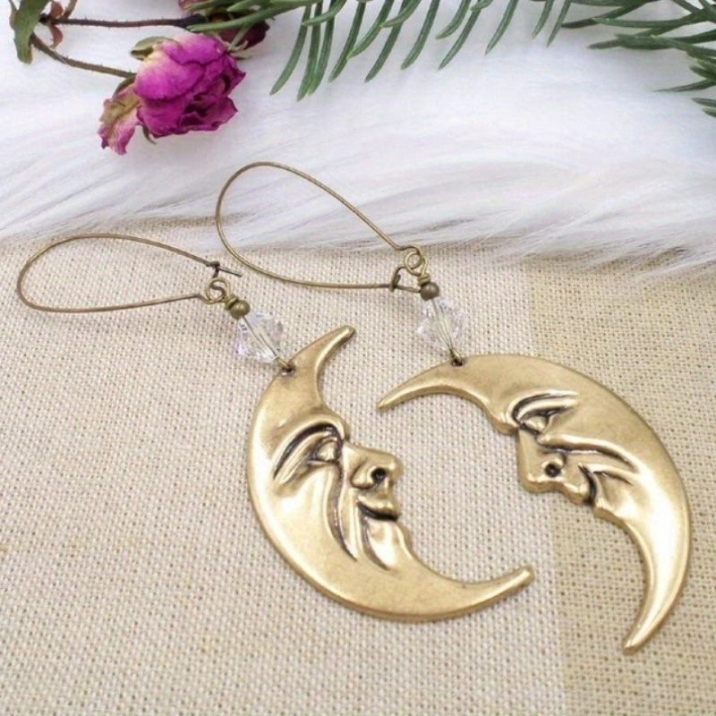 

Retro Moon & Earrings, Vintage Bohemian Style, Chic Fashion Jewelry For Daily Outfits & Parties