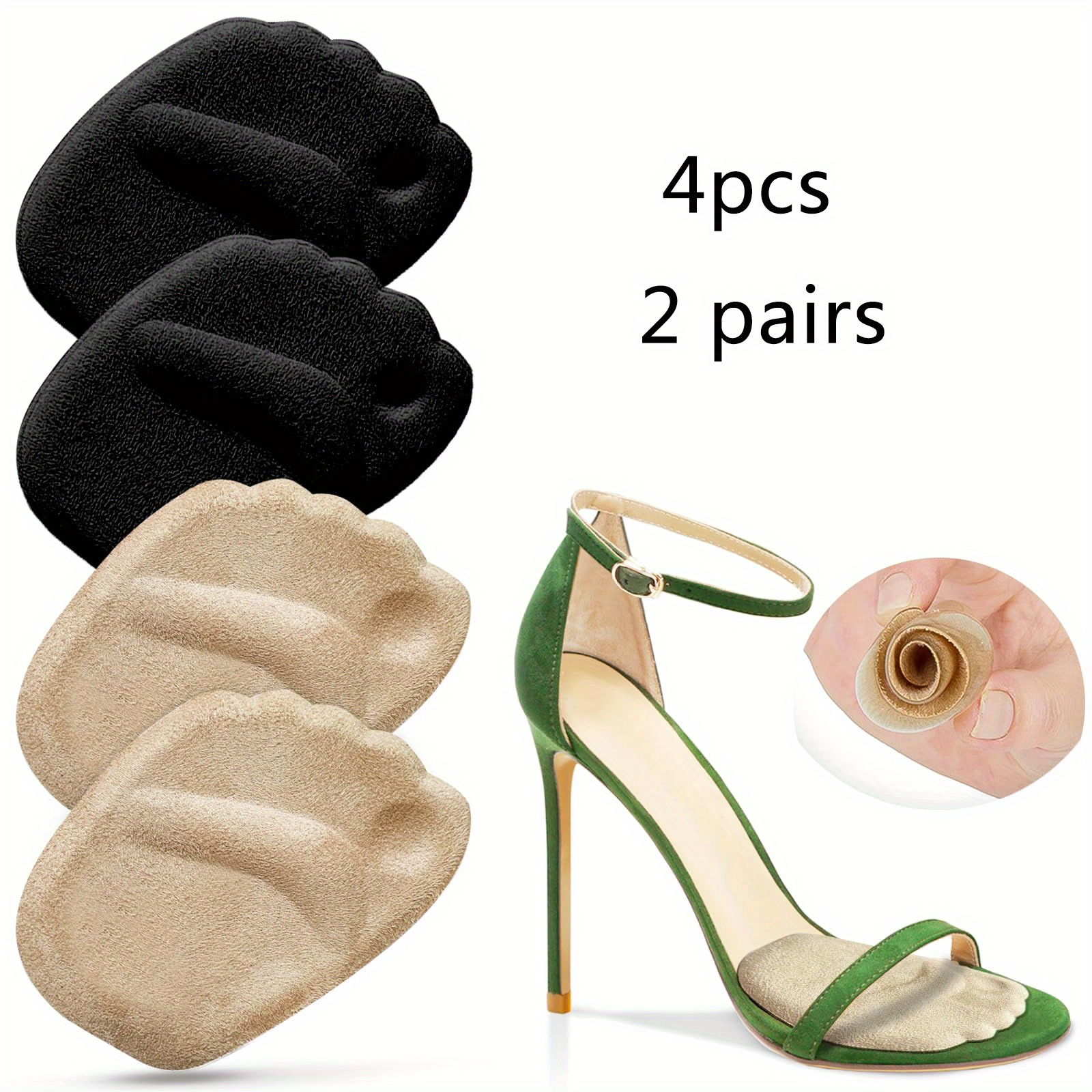 Image of Set Of 4 Women's Metatarsal Cushions, Non-slip Foot Pads Designed For Open-toe Footwear, Support For Ladies, Ball Of Foot Pads.