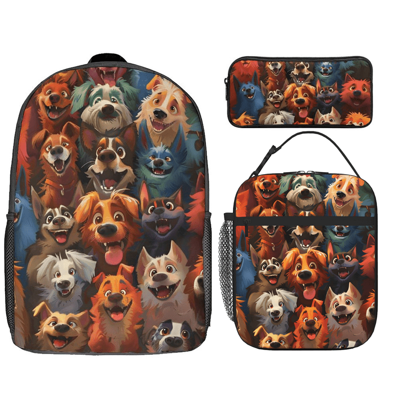 

3pcs Animated And Laughing Dogs Print Campus Backpack Set, Youth Backpack Set, Sports Bag Set, School Bag Set, Travel Backpack Set