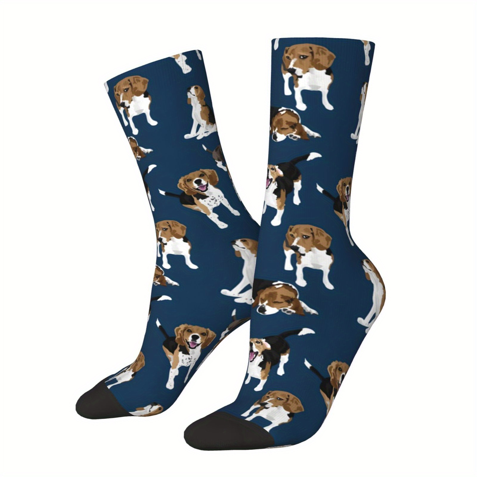 

1 Pair Of Unisex Harajuku Vintage Style Novelty Beagle Dog Pattern Crew Socks, Trendy 3d Digital Printed Men Women Socks, Crazy Funny Socks For Gifts