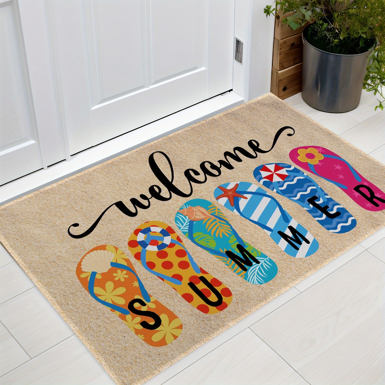 

1pcs Welcome Mat Outdoor Rugs Beach Hawaiian Holiday Decorative Doormat Entrance Rugs For Porch Patio Stairs, 20 X 31.5 Inch