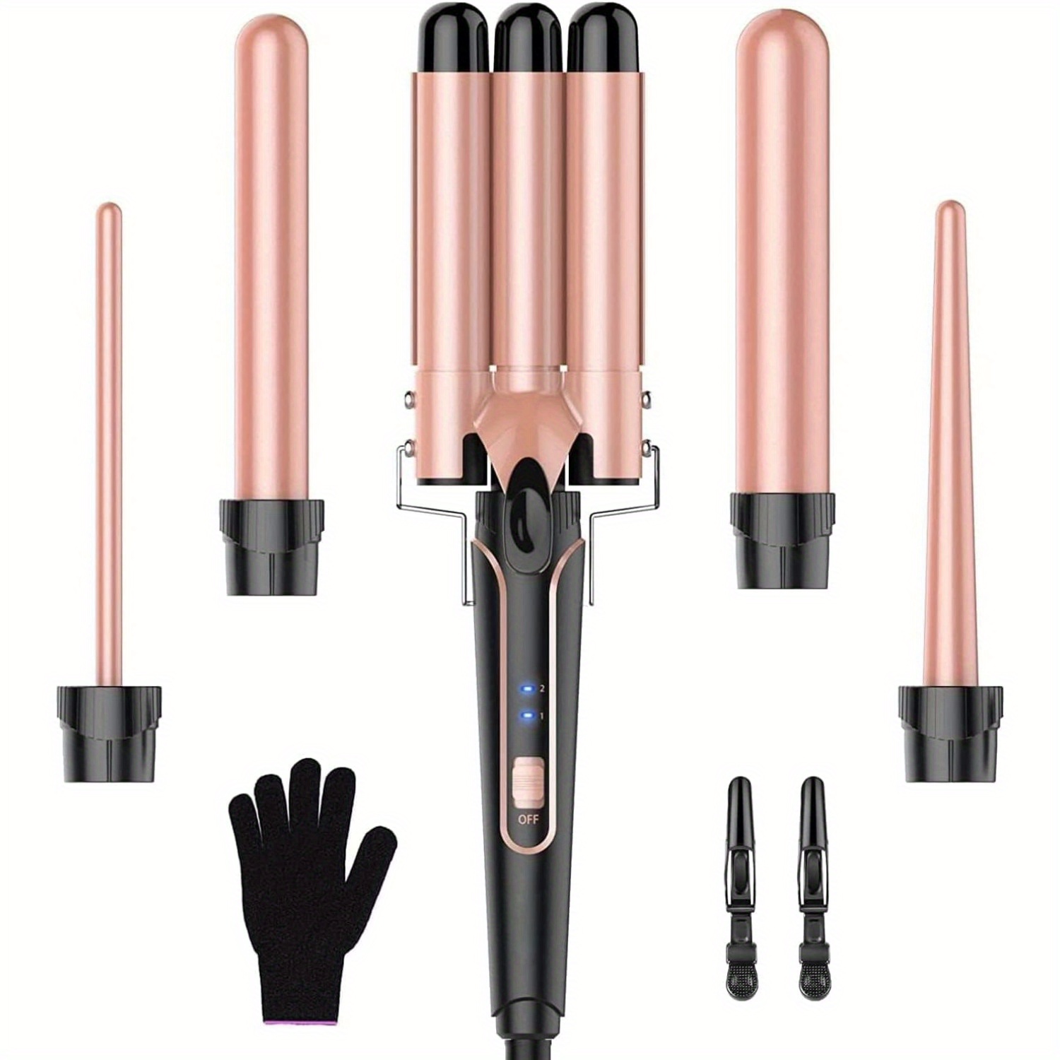 

Bestope Pro Set Curling Irons - Curling Irons 3 Barrels For Big No Curls Ceramic Curlers Different Attachments Temperature Setting Fast Heating Glove 2 Clips Rose Gold 5 In 1
