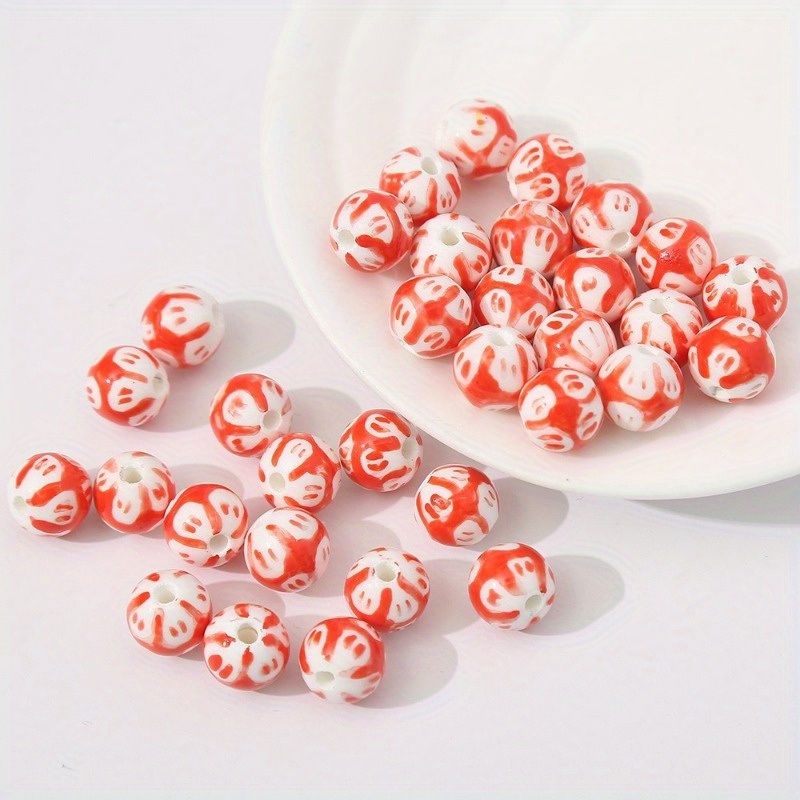 5 Hand-Painted Ceramic Beads for DIY