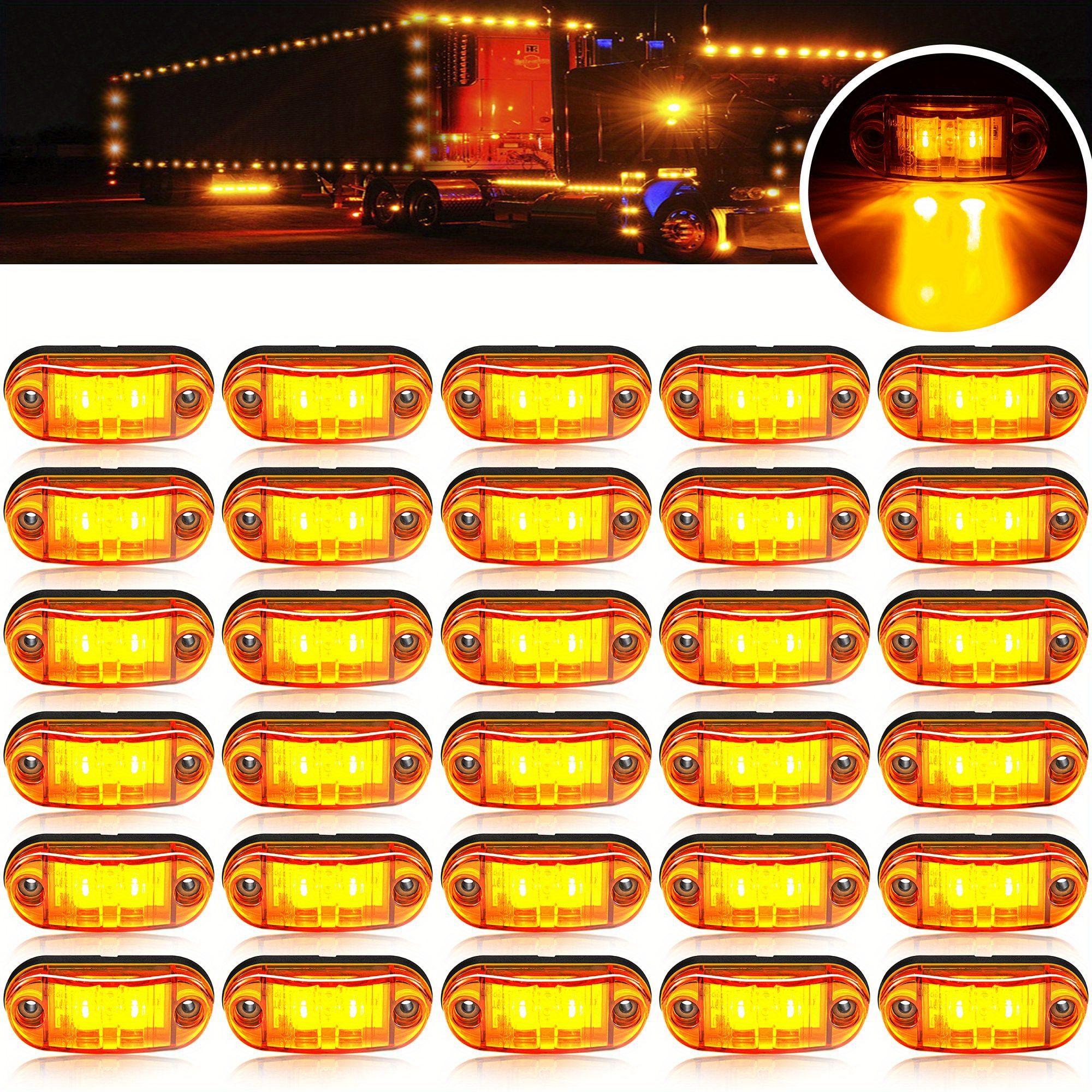 

30pcs Led Side Marker Lights For Trucks Trailers - Dc 12-24v High Brightness Indicator Lamps, Universal Fit Rear Position Lighting For Rv, Bus, Van, , Boat - Hardwired Amber/red/white