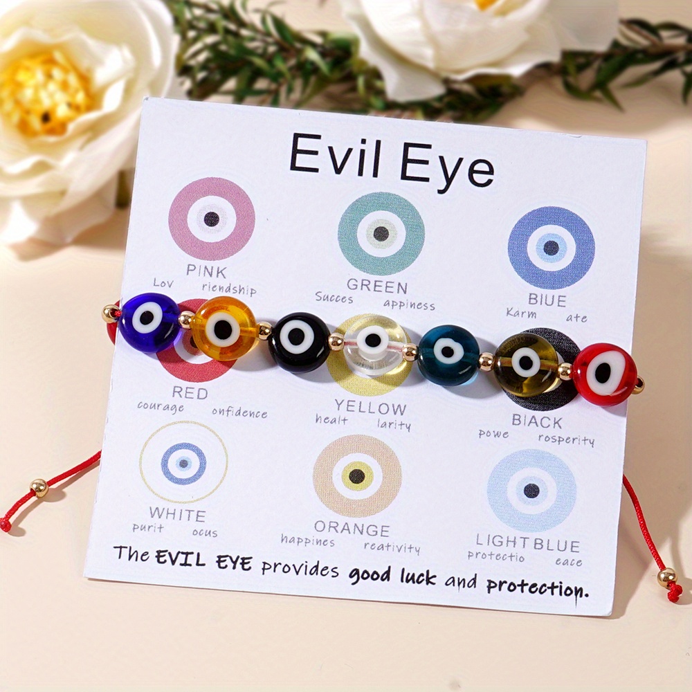 TEMU Elegant Boho-chic Handmade Multicolor Evil Eye Bracelet With Card - , Birthday & Valentine's Gifts