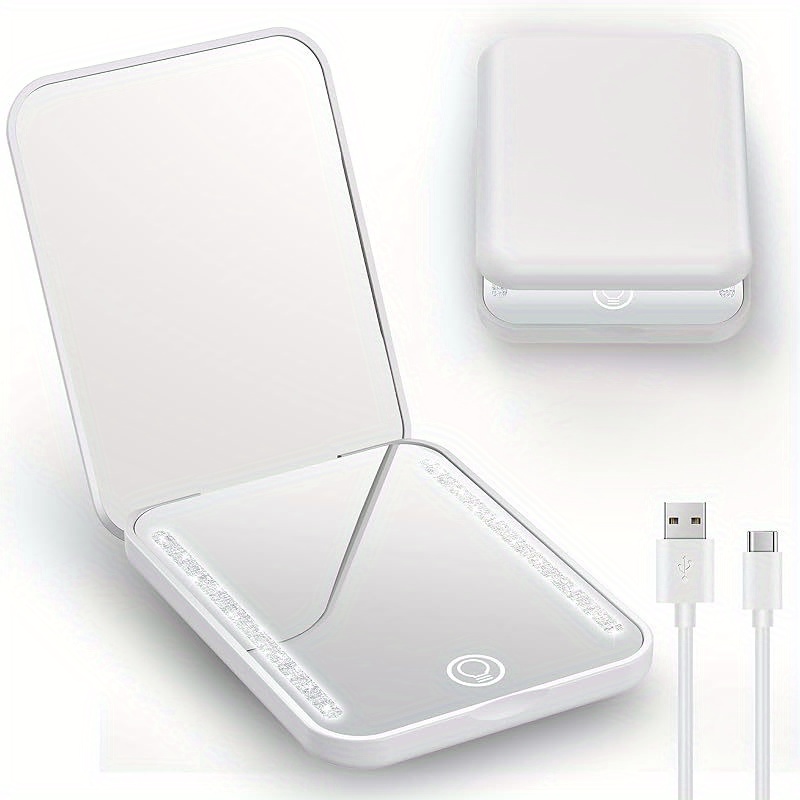 Gospire Mini Rechargeable Travel Makeup Mirror with Lights and Magnification 1X/ 3X, LED Compact Mirror with 3 Light Colors & Adjustable Brightness, Small Vanity Mirror Handheld for Purses