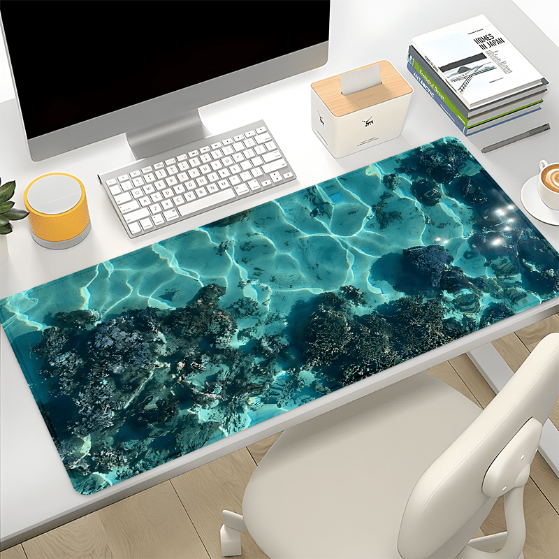 

Ocean-themed Rubber Mouse Pad For Gaming And Office - Non-slip, Water-resistant Desk Mat With Sea Water Ripple Design For Keyboard And Mouse, Extended Oblong Shape, Ideal Gift For All Users