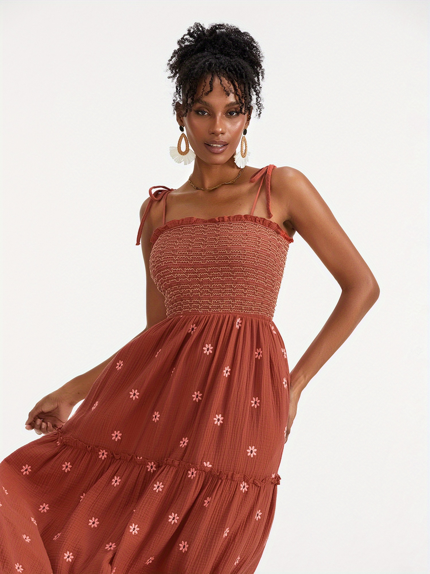 knee length dresses for ladies Moonflower Midi Dress Natural/Rust / L main image 1