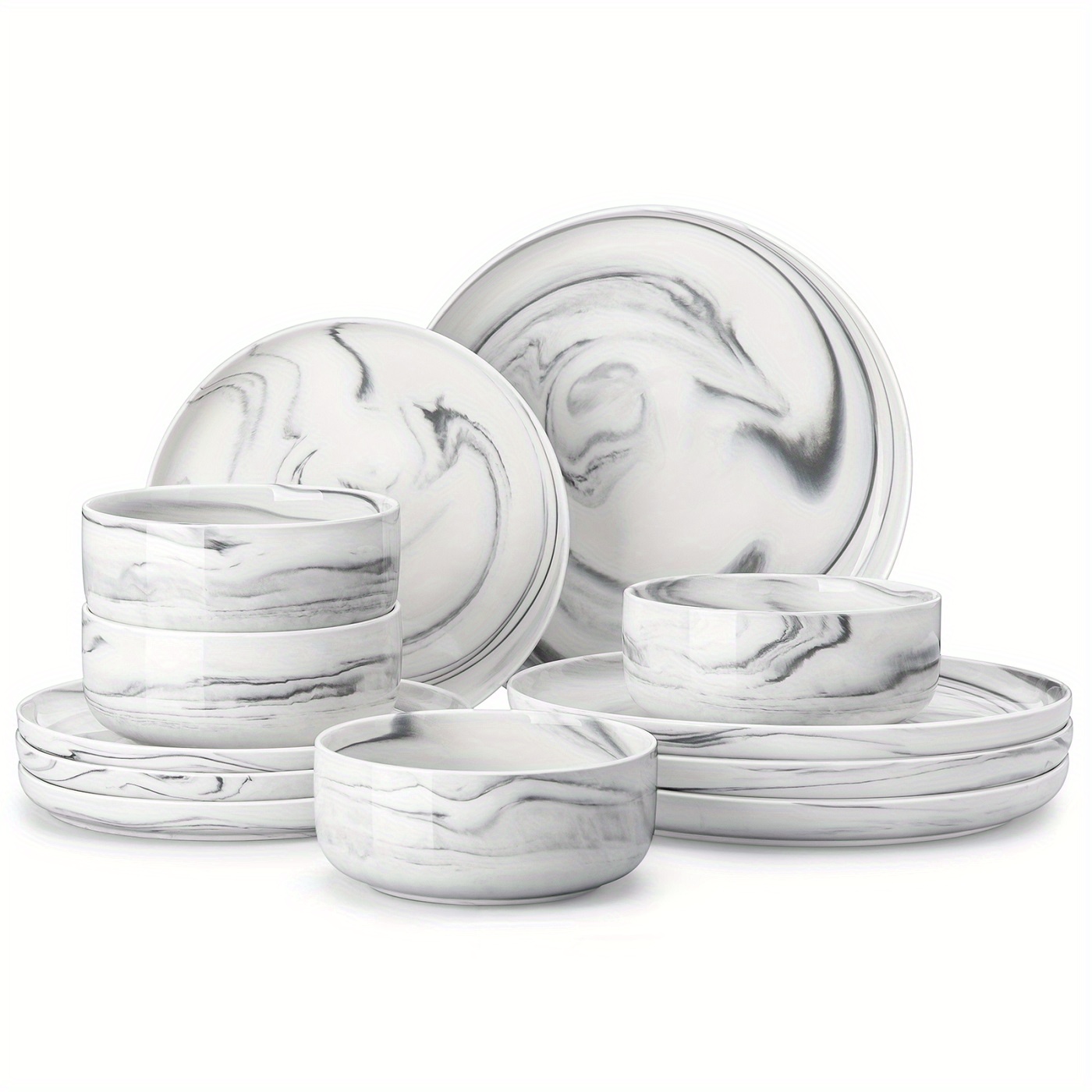 12pcs Dinnerware Set Service For 4, Plates And Bowls Set Grey Porcelain Tableware Set Dinner Set Dishes Set Combination Service With Dinner Plates/dessert Plates/cereal Bowls
