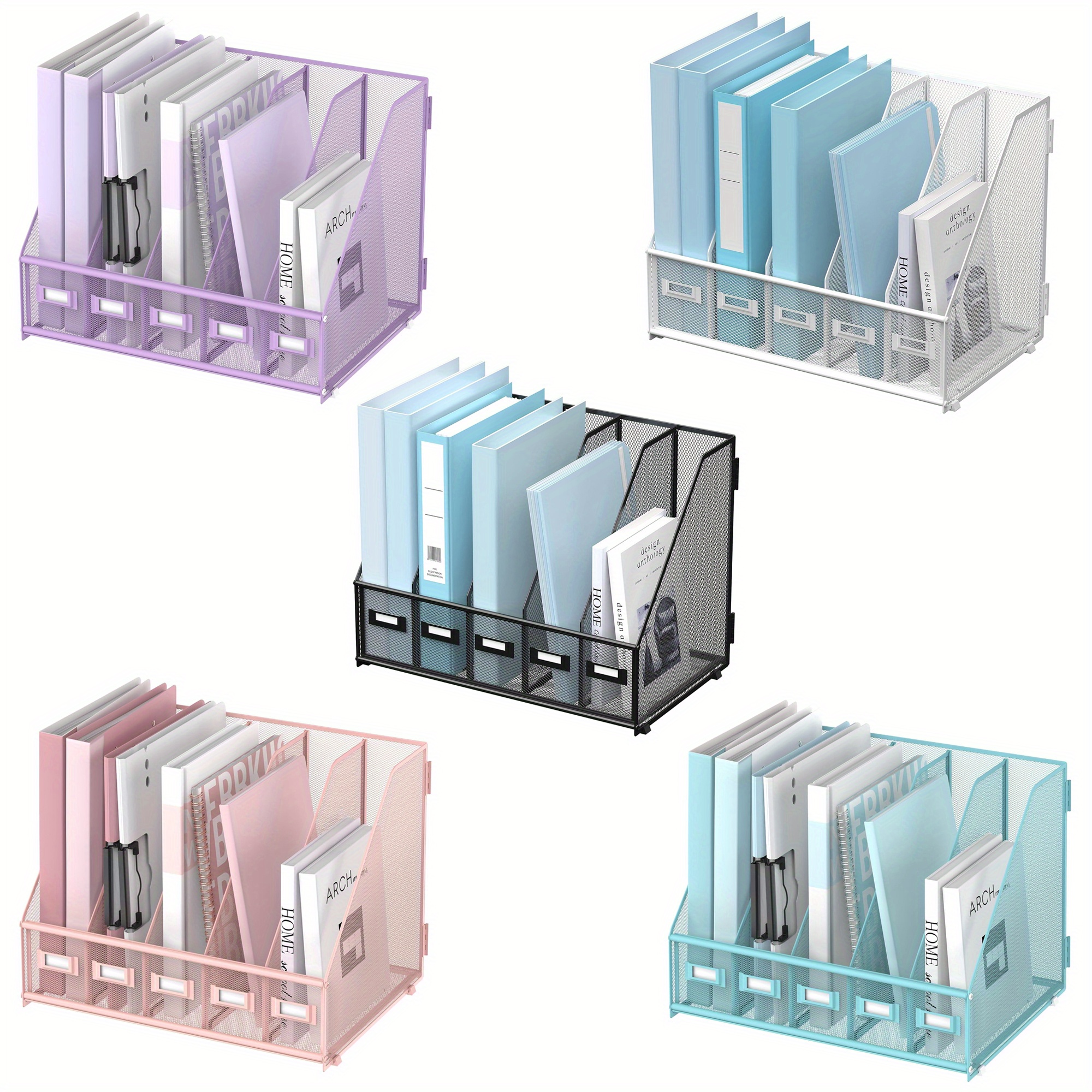 

Jmhud A Desk And File Rack With 5 Vertical Compartments, Magazine And Document Storage Organizer, Which Can Be Placed On The Office Desktop And Home Workspace