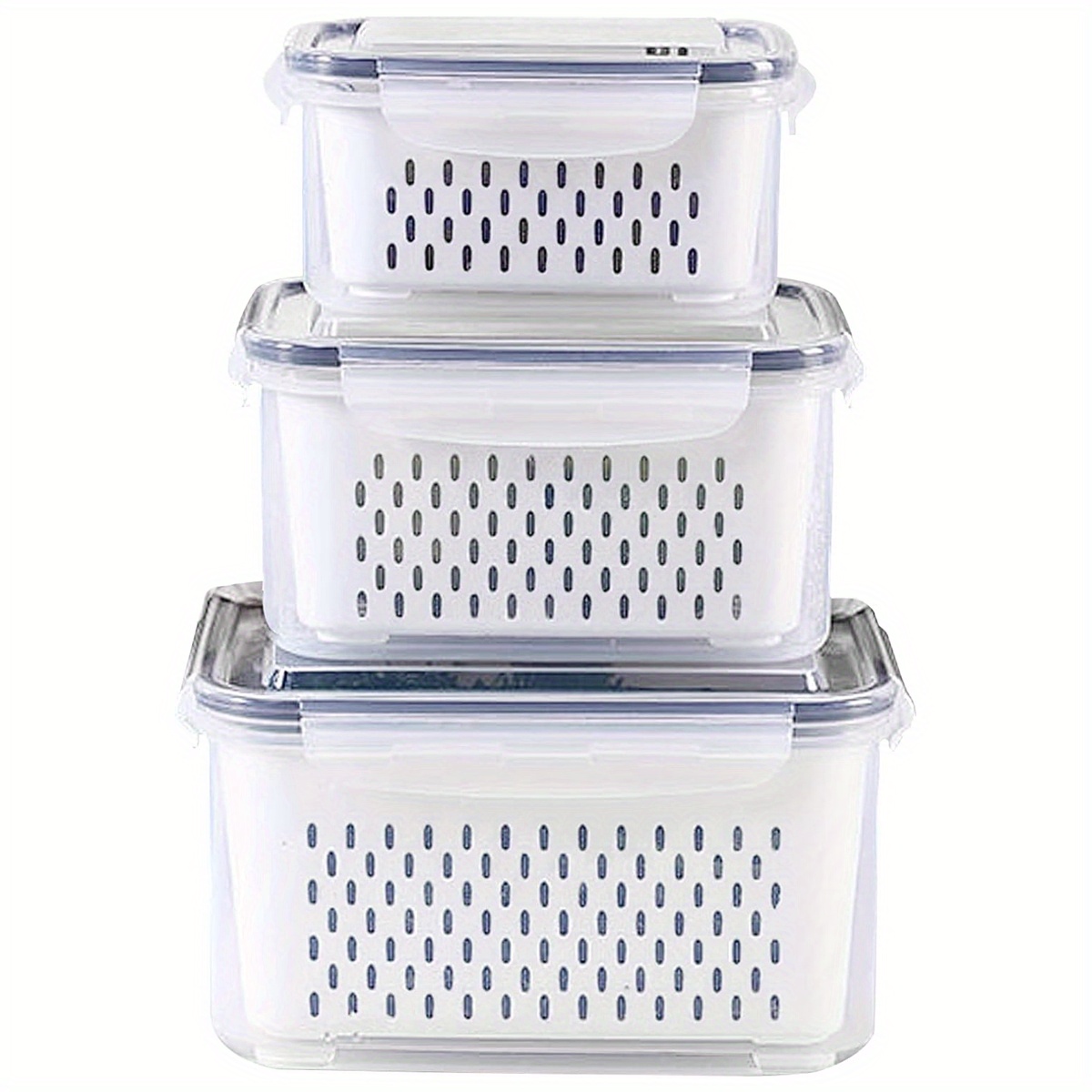 

3pcs Fridge Food Storage Container Set With With Strainer, Plastic Saver Vegetable Fruit Meat Storage Organization, Bpa-free Plastic Produce Keepers