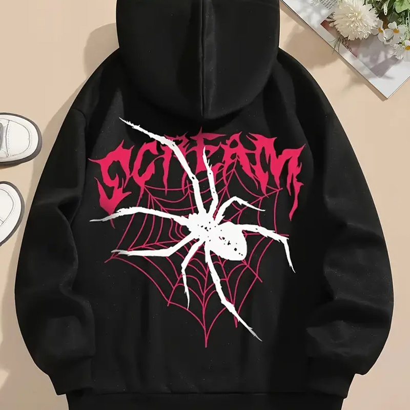 

Spider Print Hoodie, Drawstring Casual Hooded Sweatshirt For Winter & Fall, Women's Clothing