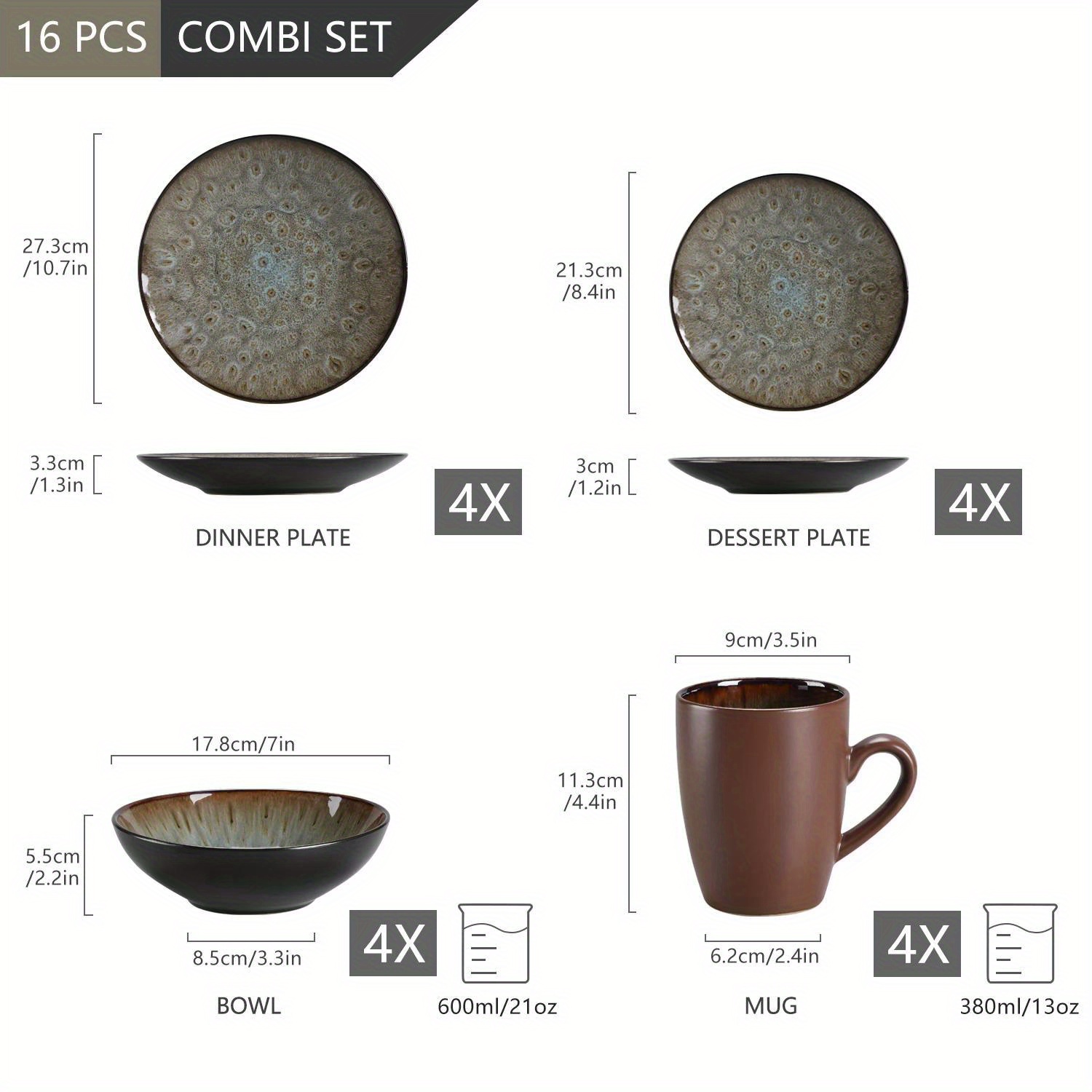 TEMU 16- Tableware Set Set / , Bowl, Cups