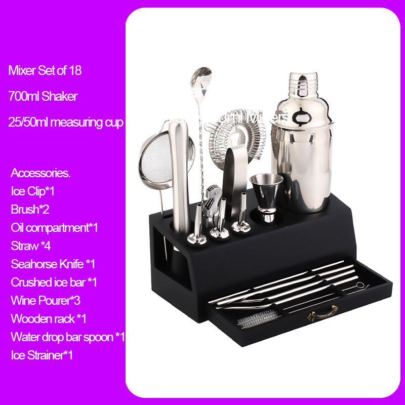 18 piece premium stainless steel cocktail shaker set bartender kit with jigger pourer corkscrew muddler brush teardrop bar spoon garnish tray straws essential barware tools for home bar party drink mixing details 4