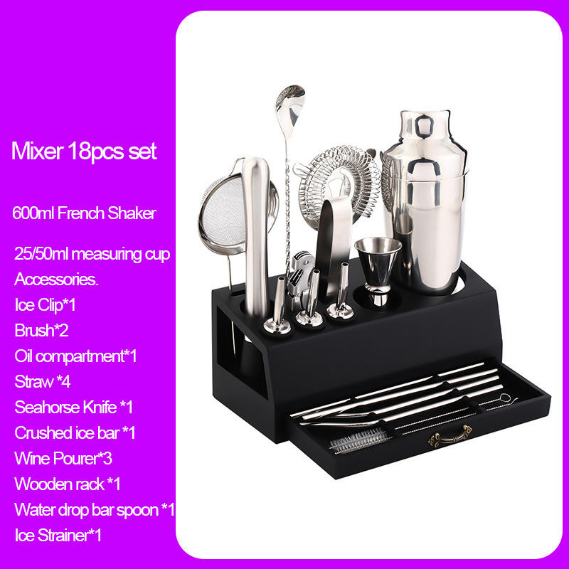 18 piece premium stainless steel cocktail shaker set bartender kit with jigger pourer corkscrew muddler brush teardrop bar spoon garnish tray straws essential barware tools for home bar party drink mixing details 5