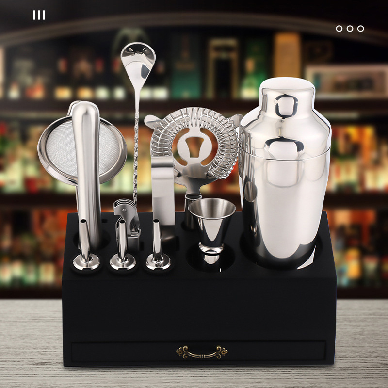 18 piece premium stainless steel cocktail shaker set bartender kit with jigger pourer corkscrew muddler brush teardrop bar spoon garnish tray straws essential barware tools for home bar party drink mixing details 7