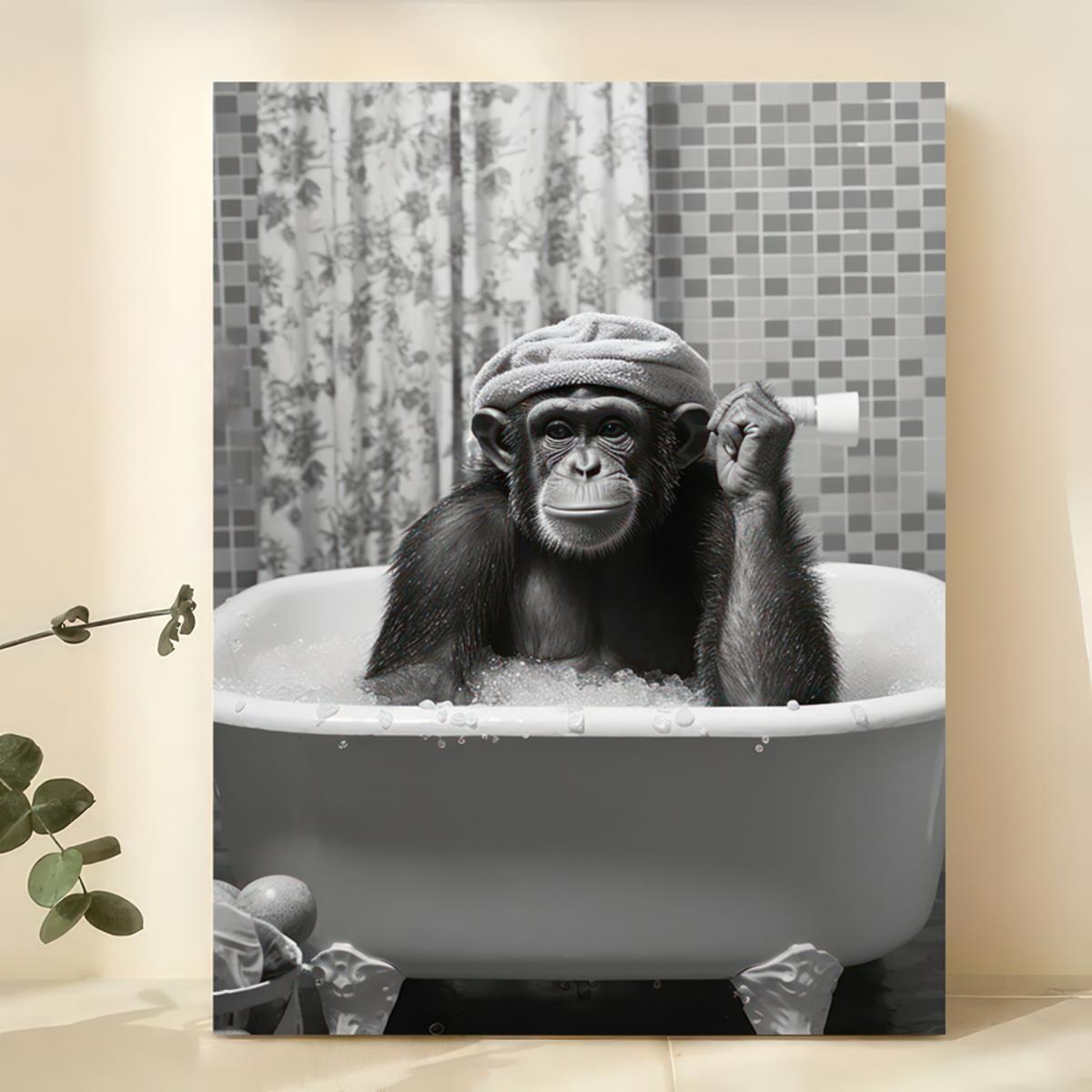 お風呂に入るゴリラの面白いキャンバスアートプリント リビン ベッド