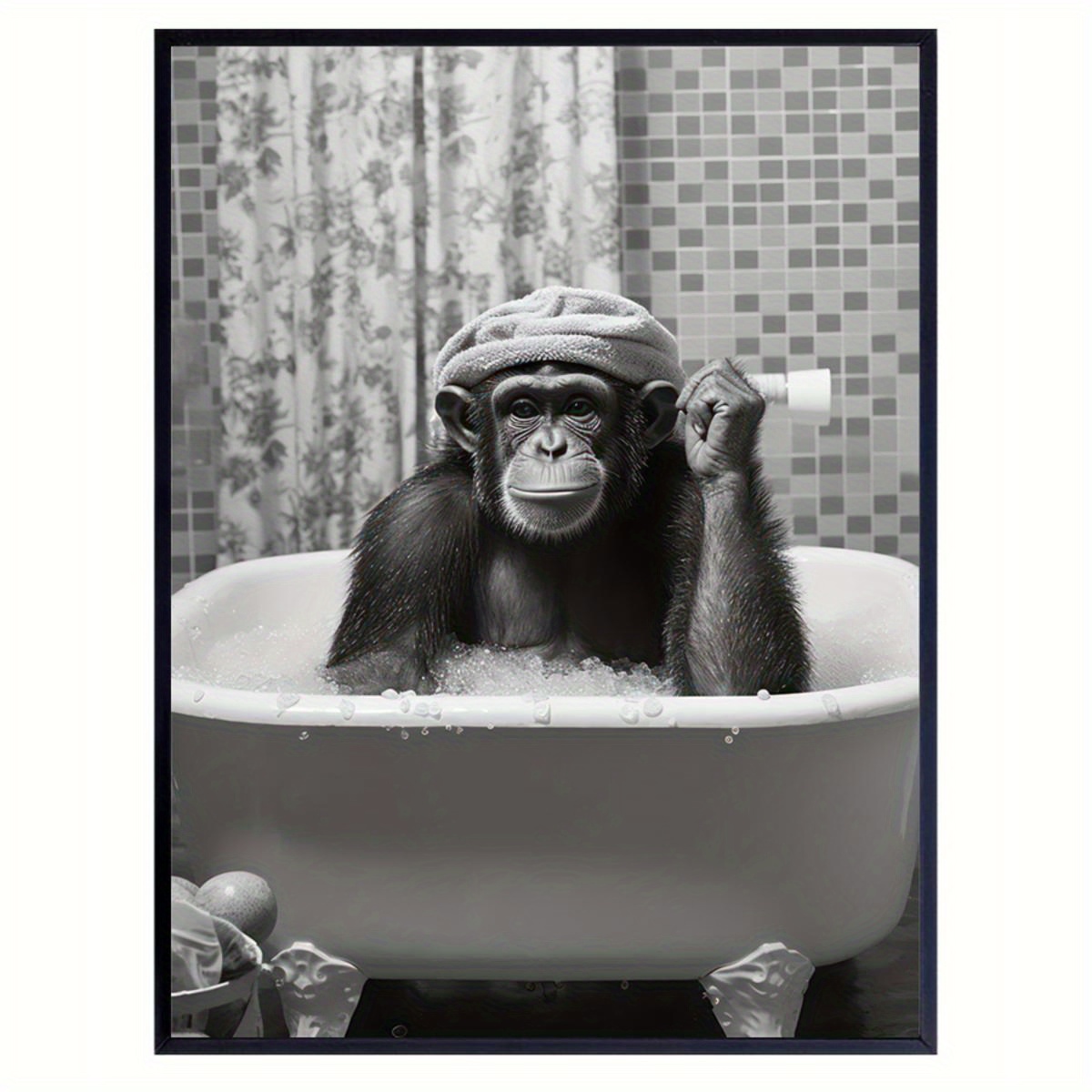 お風呂に入るゴリラの面白いキャンバスアートプリント リビン ベッド
