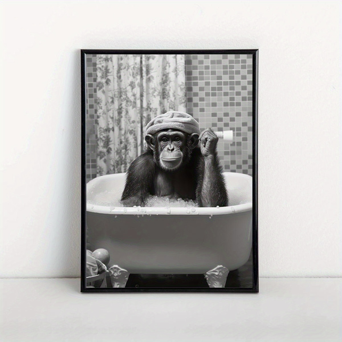 お風呂に入るゴリラの面白いキャンバスアートプリント リビン ベッド