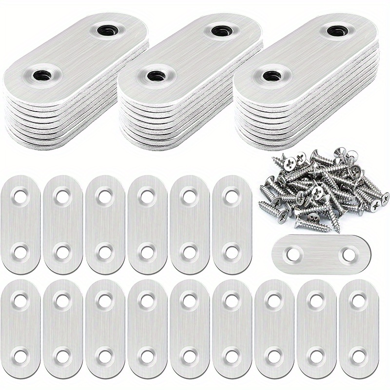 

20pcs Stainless Straight Bracket (0.6*1.4 Inch) Flat Straight Braces, Metal Fixed Connecting Plate, Used To Repair Furniture, Bookcase, Table, Chair Legs, Beds Etc. With 80pcs Screws