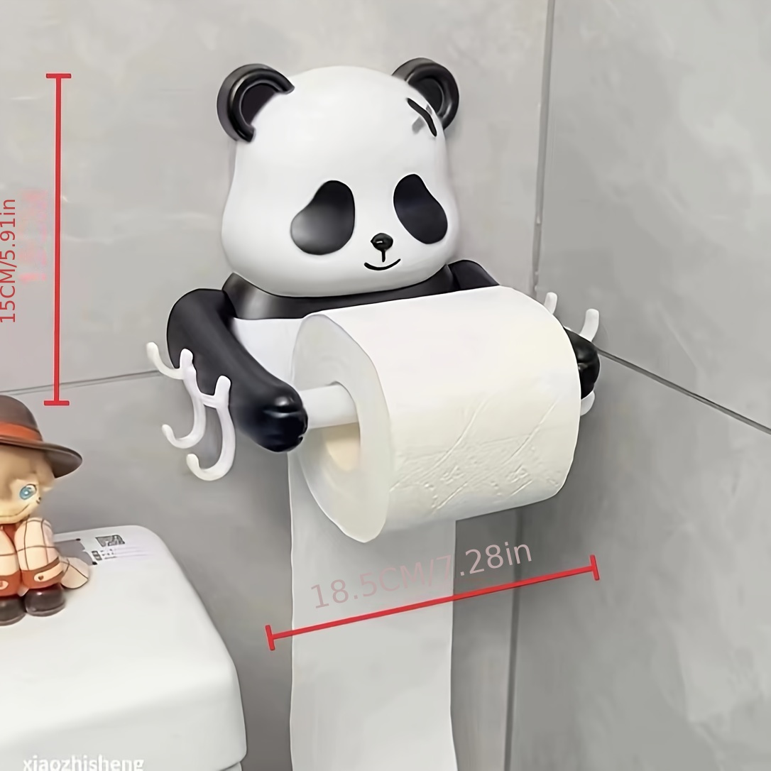 

Panda & Bunny Cartoon Toilet Paper Holder - Wall Mount Self-adhesive Plastic Roll Dispenser, Easy Install - Space-saving, Waterproof, Multi-functional Bathroom Accessory, 1pc