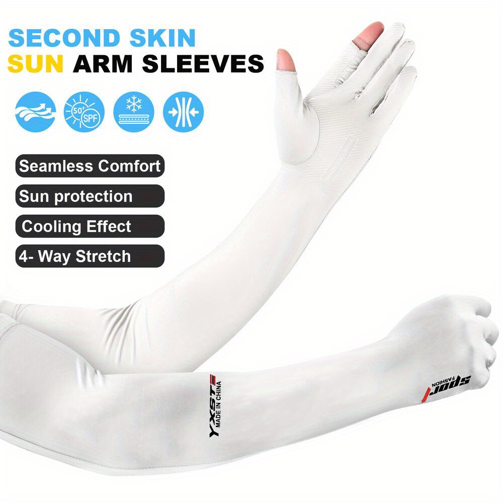 

1 Or Uv Protection Full Arm Sleeves - Breathable Nylon, Elbow Cover Gloves In White, Gray, Black With Moisture-wicking Technology For Sports & Sun, Sun Protection Arm Sleeves