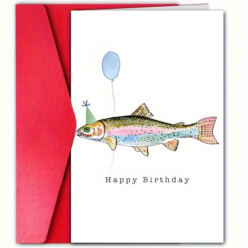 

Humorous Birthday Greeting Card For All Ages, 1pc Premium Quality Paper Card With Envelope, Universal Birthday Wishes For Men, Women, Family & Friends, Versatile Fish & Balloon Design, 4.7x7.1 Inch