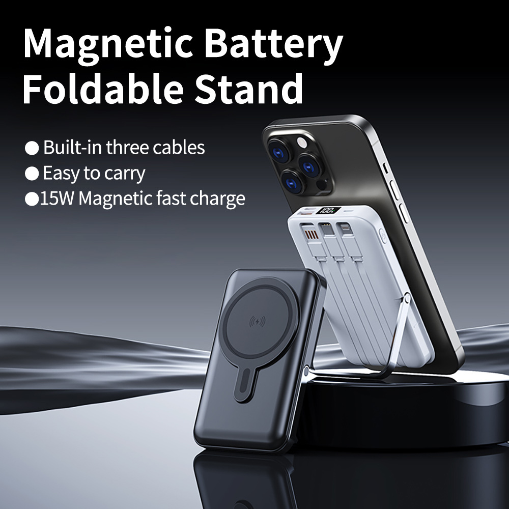 

Wireless Portable Charger 10000mah, -in Cables Led Display, Mag-safe Battery Stand 22.5w Pd Charging For Iphone 15/14/13/12/pro//